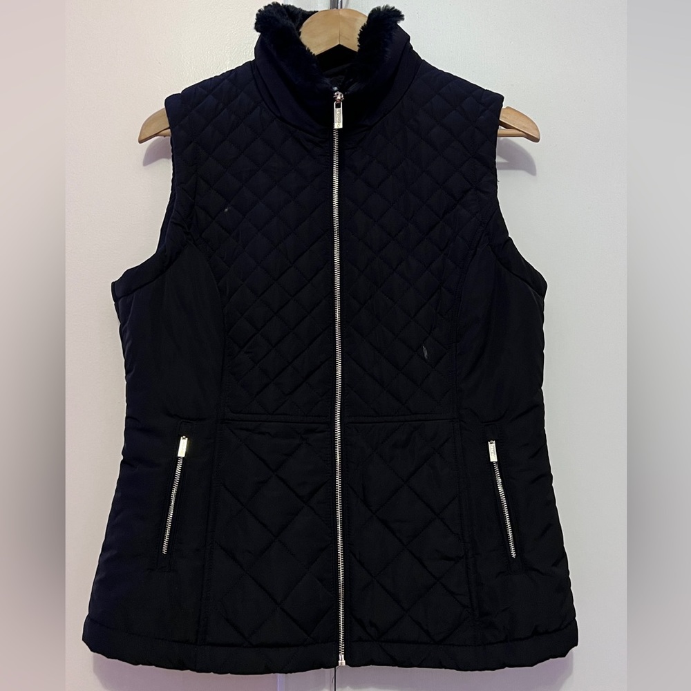 Calvin Klein faux-fur collar quilted vest